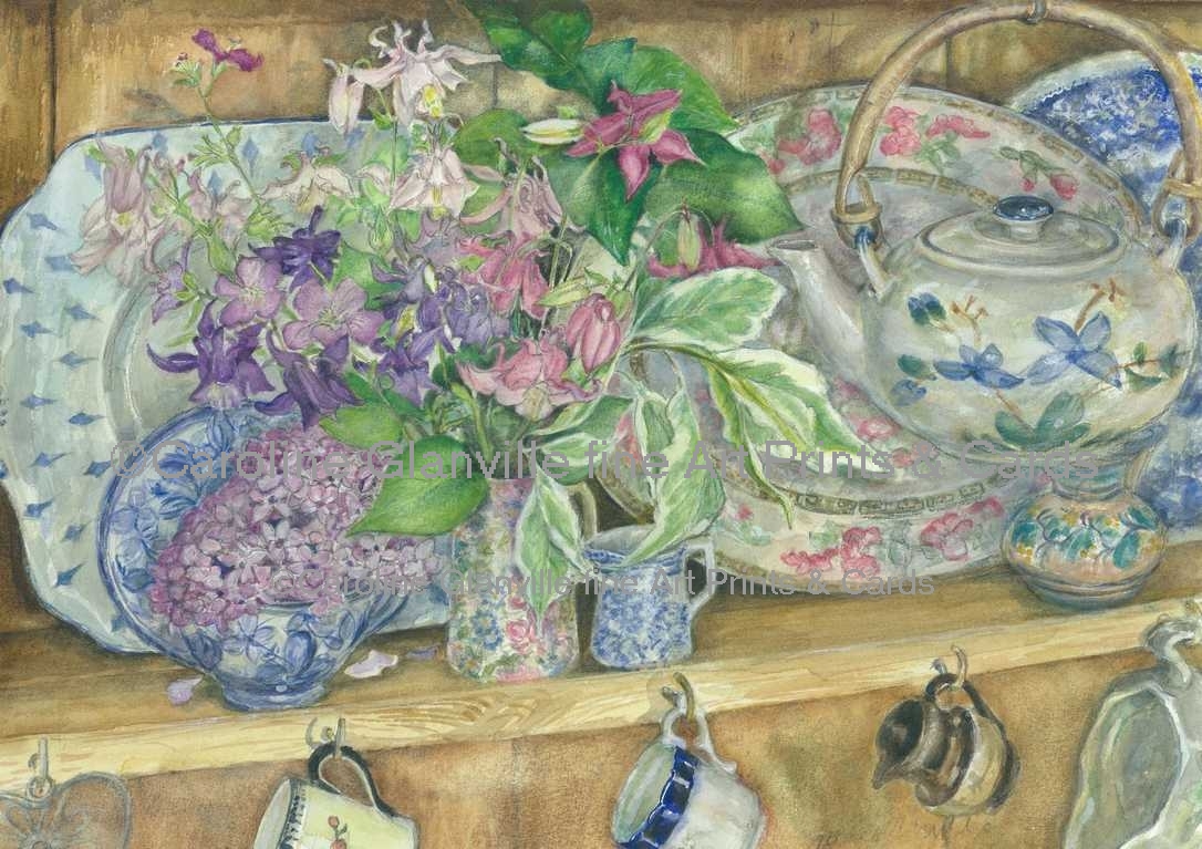 Kitchen shelf Vase flowers, painting by Caroline Glanville